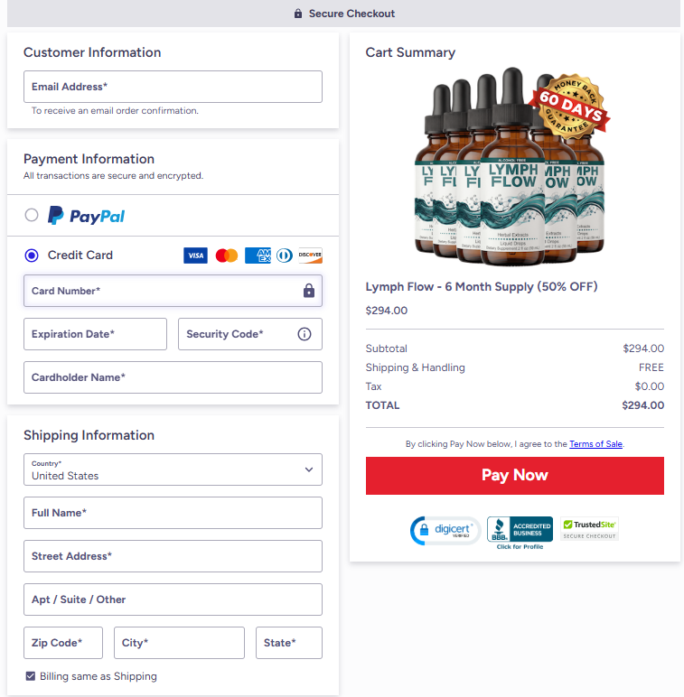 Lymph Flow Secure Order Page — Checkout